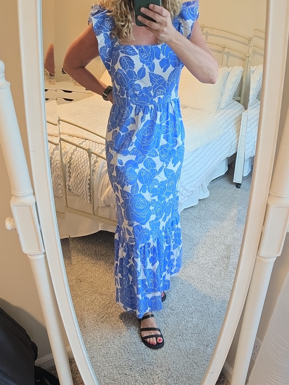 London Times Blue Floral Square-Neck Maxi Dress